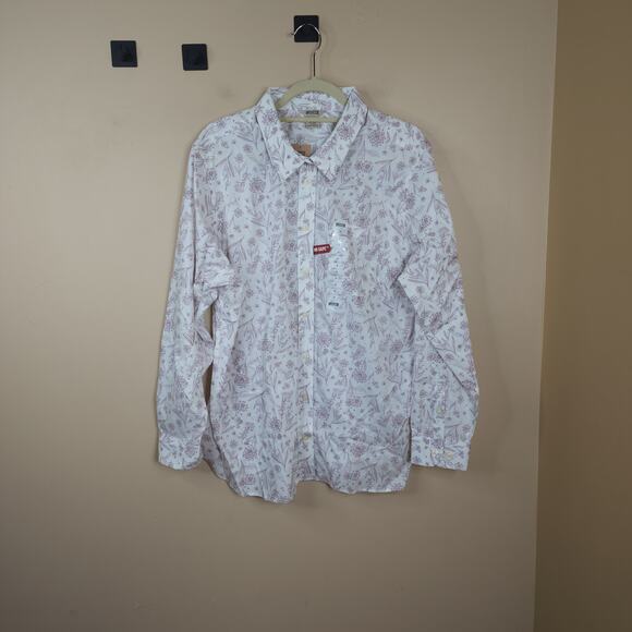 Duluth Plus Wrinklefighter Button Up Shirt White Lavendar Floral Plus Size 1X - Picture 1 of 9